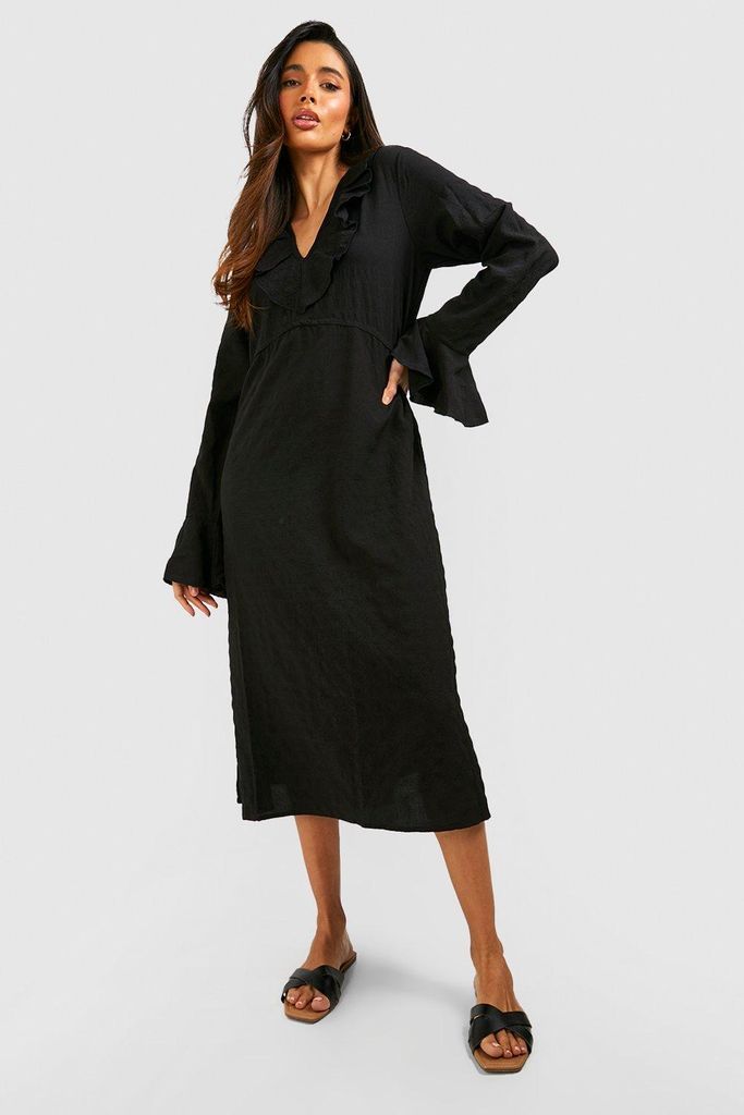 Womens Textured Smock Midi Dress - Black - 8, Black
