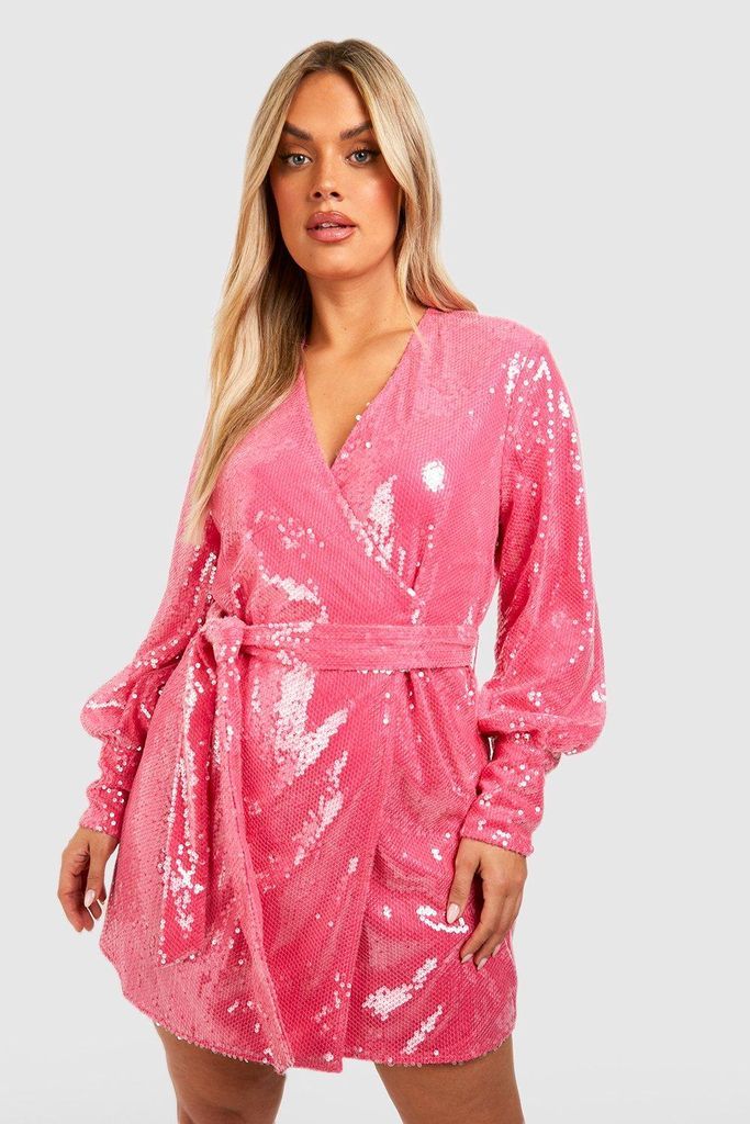 Womens Plus Sequin Wrap Dress - Pink - 26, Pink