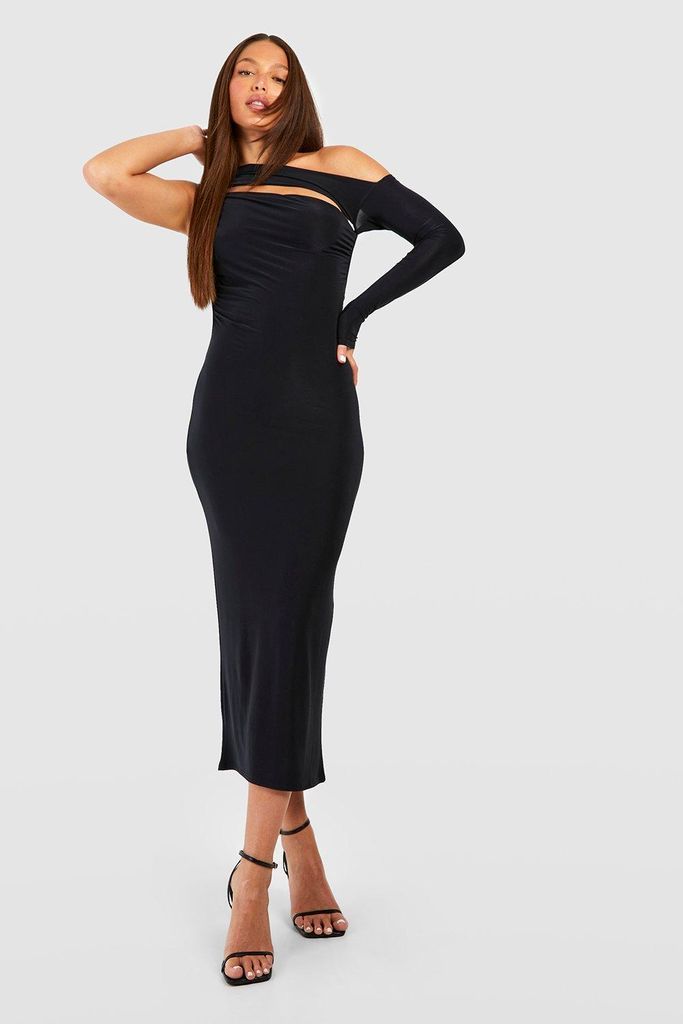 Womens Tall Slinky Asymmetric One Sleeve Midaxi Dress - Black - 8, Black