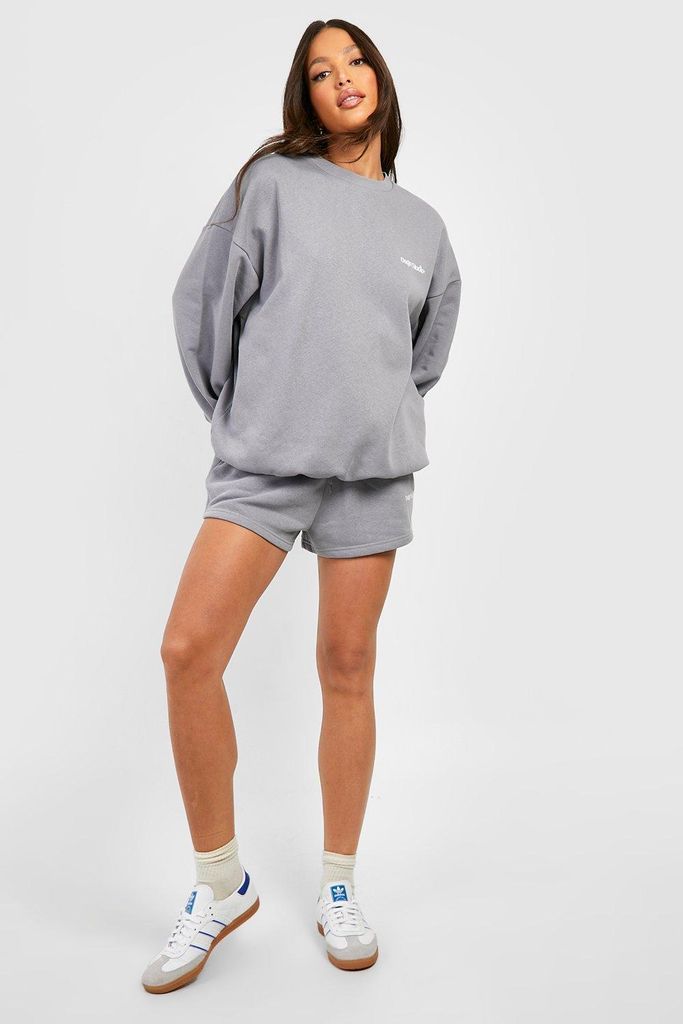 Womens Pocket Print Slogan Sweatshirt Short Tracksuit - Grey - Xl, Grey