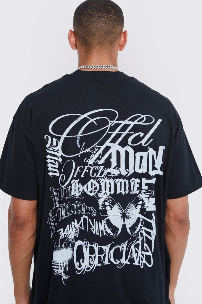 Men's Oversized Stencil Graffiti Print T-Shirt - Black - S, Black