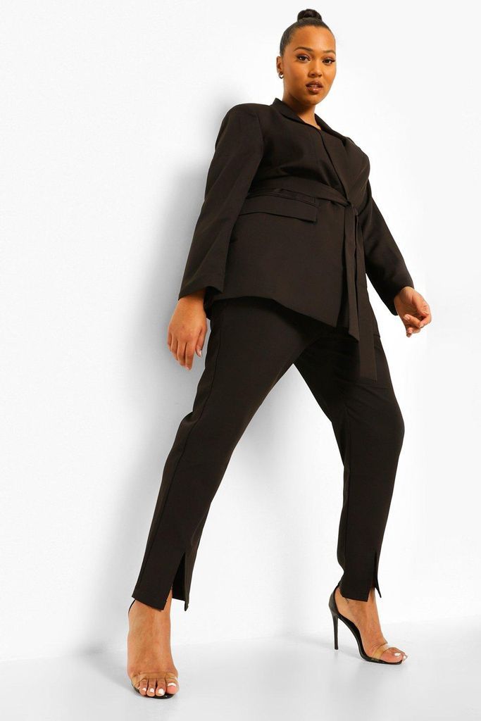 Womens Plus Occasion Split Hem Tailored Trousers - Black - 28, Black