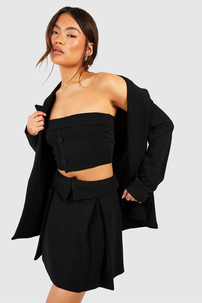 Womens Jersey Crepe Fold Over Waistband Mini Skirt - Black - 8, Black