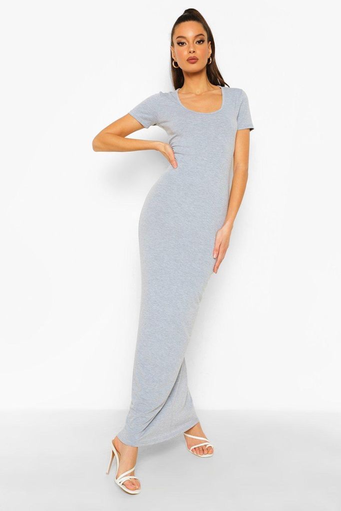 Womens Scoop Neck Short Sleeve Maxi Dress - Grey - 16, Grey