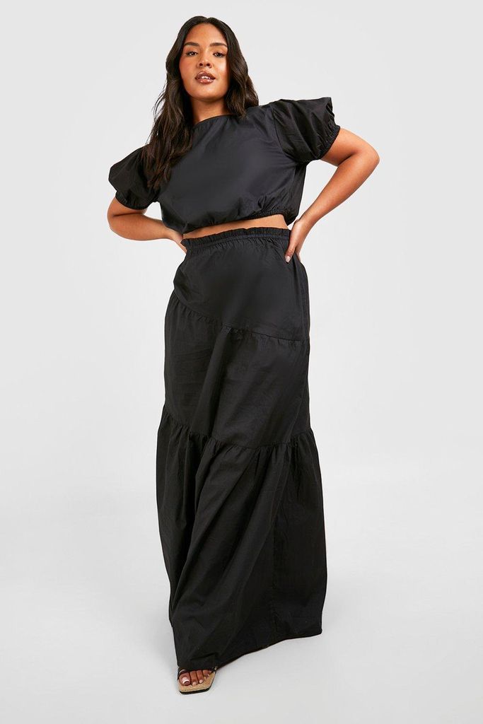 Womens Plus Poplin Maxi Skirt Co-Ord - Black - 24, Black