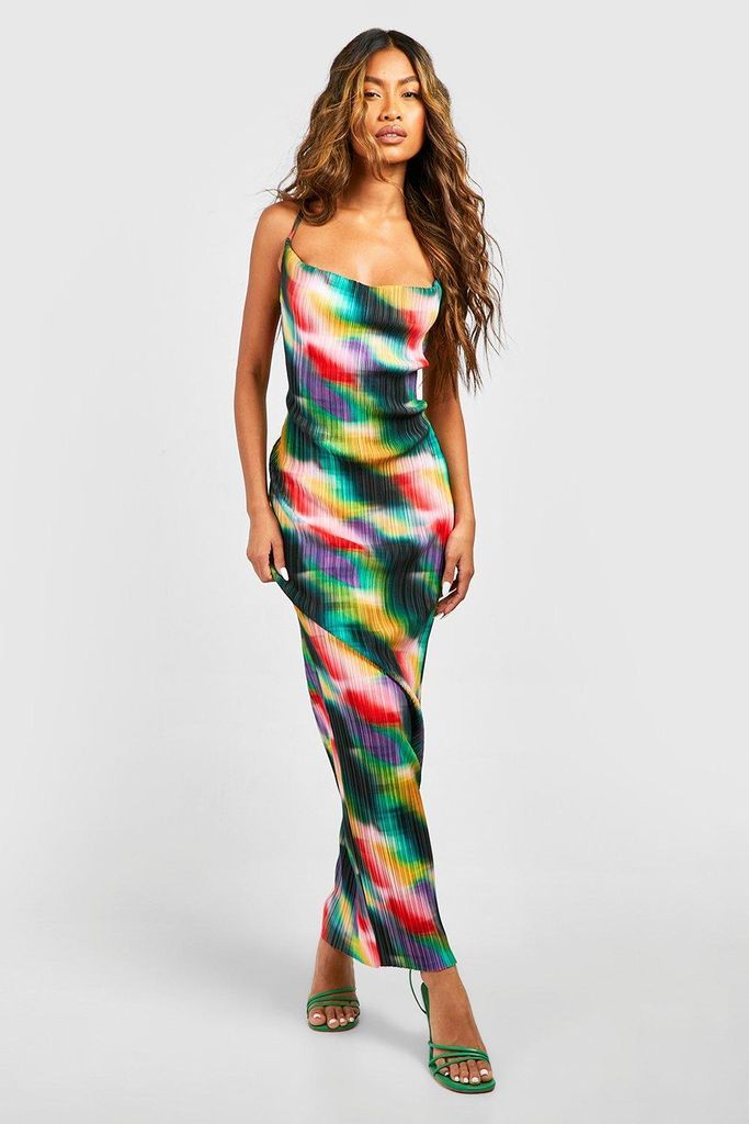 Womens Abstract Plisse Maxi Dress - Multi - 8, Multi