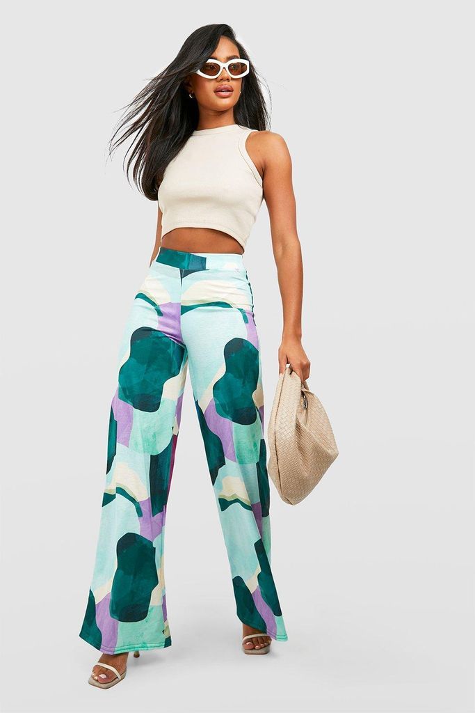 Womens Abstract Printed Wide Leg Trousers - Green - 8, Green