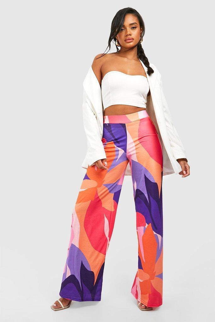 Womens Abstract Printed Wide Leg Trousers - Purple - 6, Purple