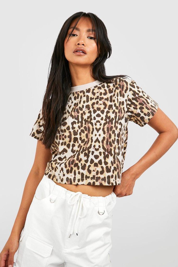 Womens Boxy Leopard Cropped T-Shirt - Multi - 6, Multi