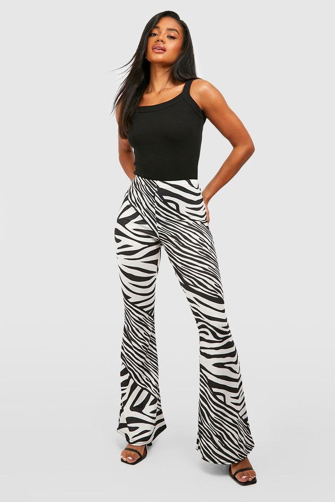 Womens Multi Zebra Printed Flared Trousers - Cream - 6, Cream