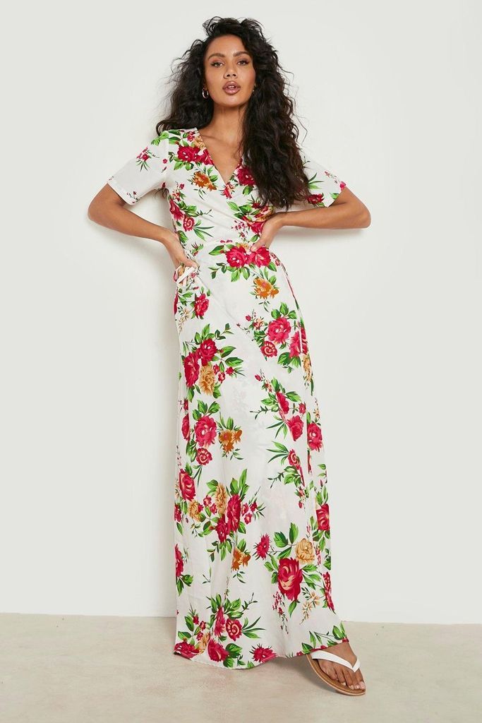 Womens Floral Wrap Maxi Dress - White - 10, White