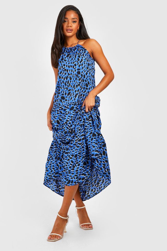 Womens Leopard Halterneck Tiered Maxi Dress - Blue - 8, Blue