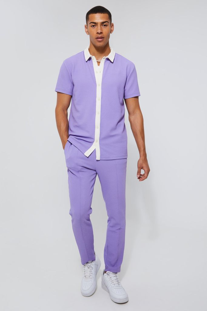 Men's Short Sleeve Textured Jersey Shirt - Purple - M, Purple