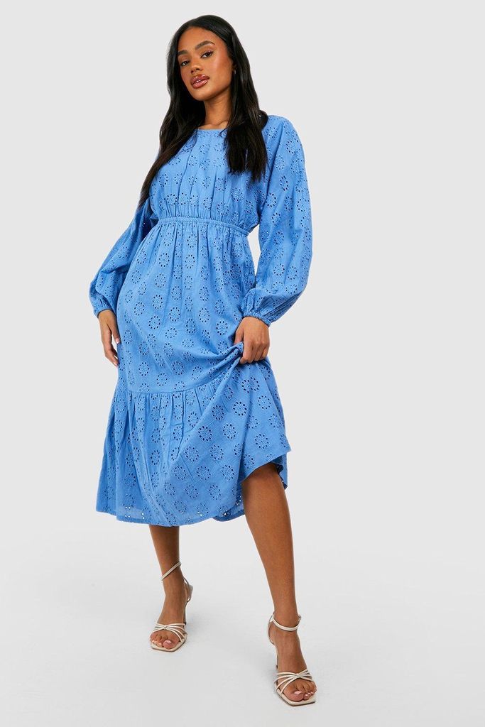 Womens Broderie Cut Out Midaxi Dress - Blue - 12, Blue