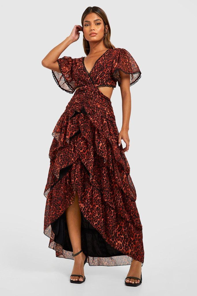 Womens Leopard Print Cut Out Midi Dress - Brown - 8, Brown