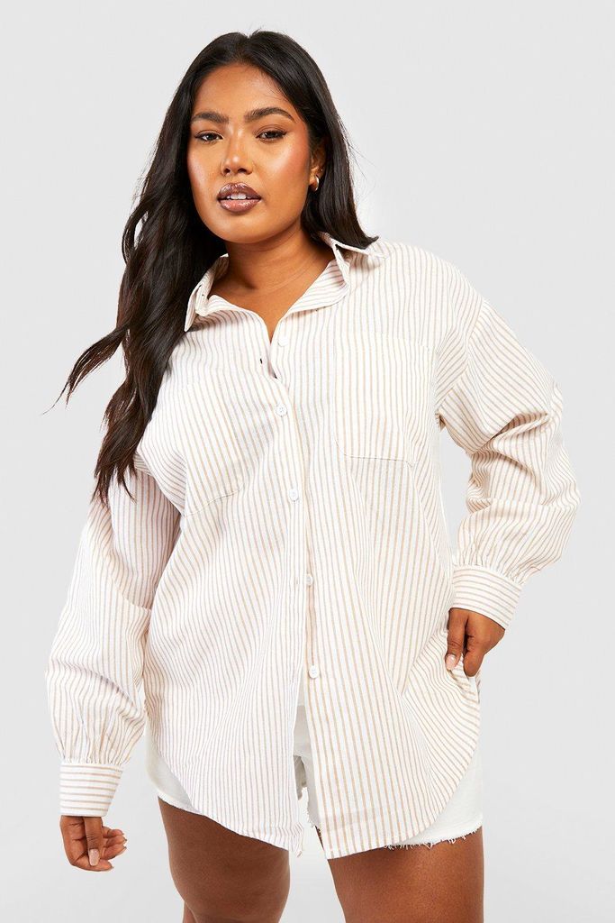 Womens Plus Tie Back Oversized Shirt - Beige - 16, Beige