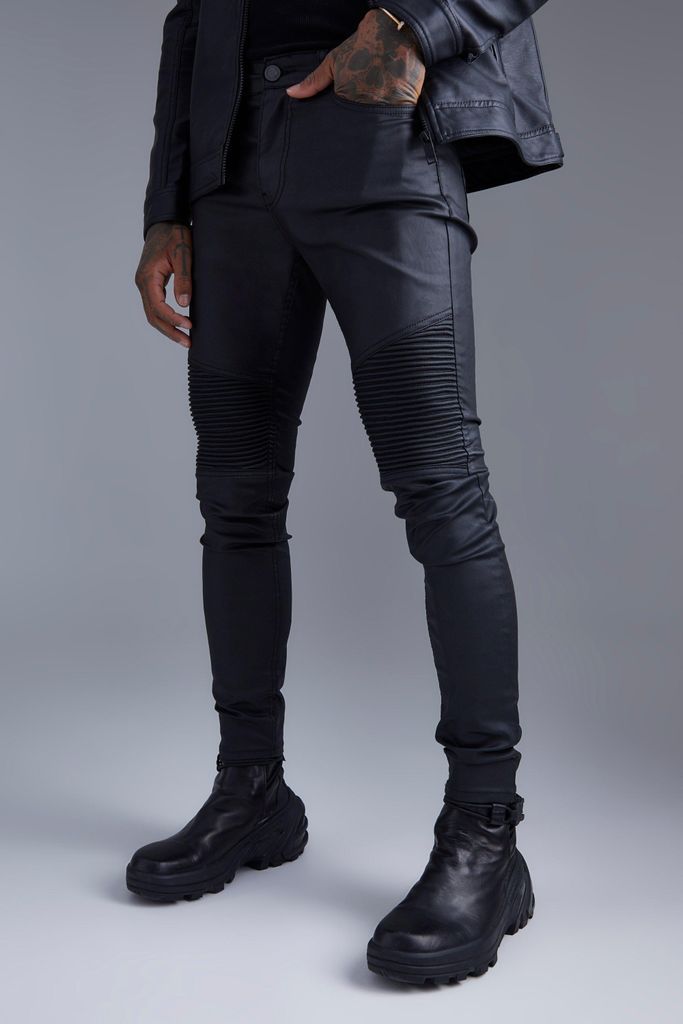 Men's Skinny Fit Coated Biker Jeans - Black - 28S, Black