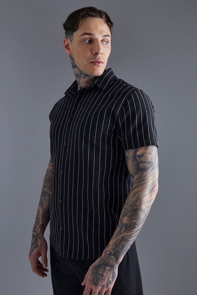 Men's Short Sleeve Textured Stripe Shirt - Black - Xs, Black