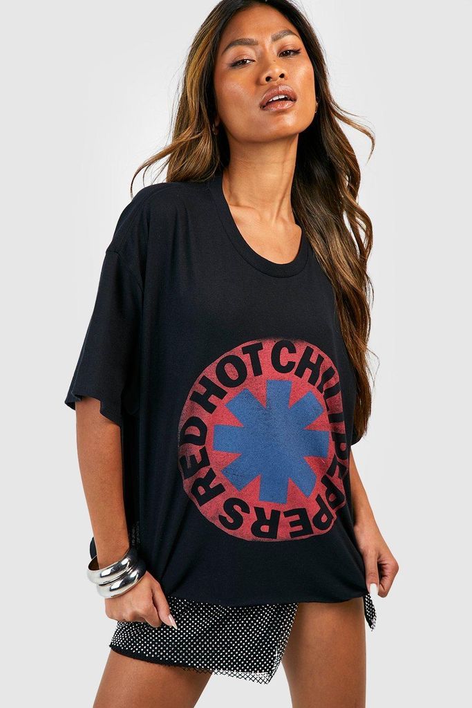 Womens Red Hot Chili Peppers Cropped License Band T-Shirt - Black - L, Black