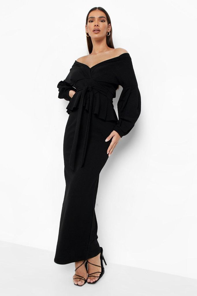 Womens Off The Shoulder Peplum Maxi Dress - Black - 8, Black