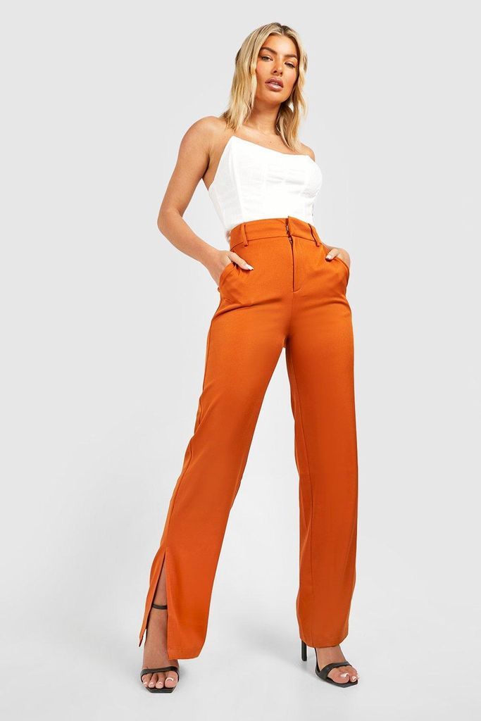 Womens High Waisted Split Hem Tailored Trousers - Orange - 10, Orange