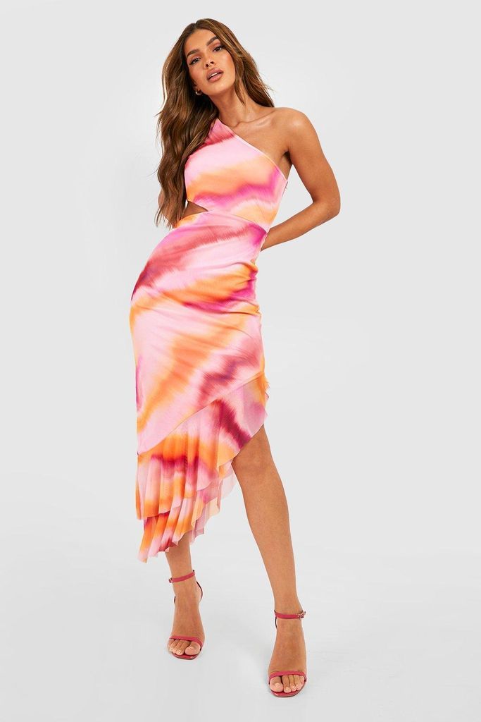 Womens Mesh Ombre Ruffle Maxi Dress - Pink - 16, Pink