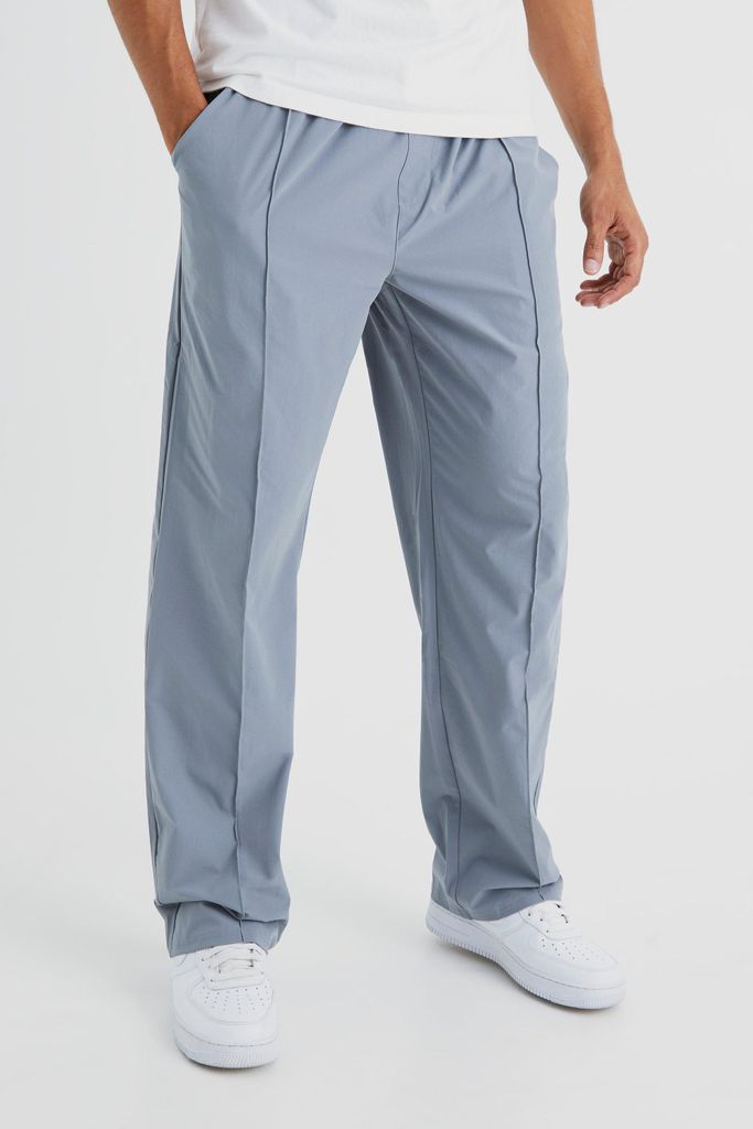 Men's Elastic Lightweight Stretch Relaxed Pintuck Trouser - Grey - S, Grey