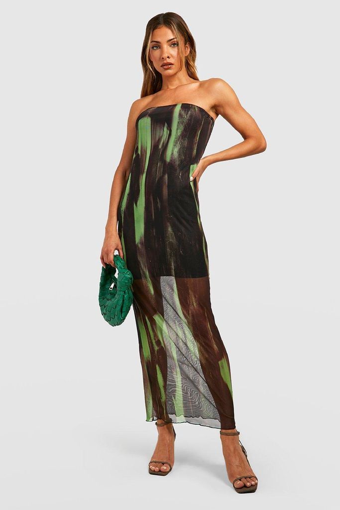 Womens Abstract Mesh Bandeau Maxi Dress - Green - 8, Green