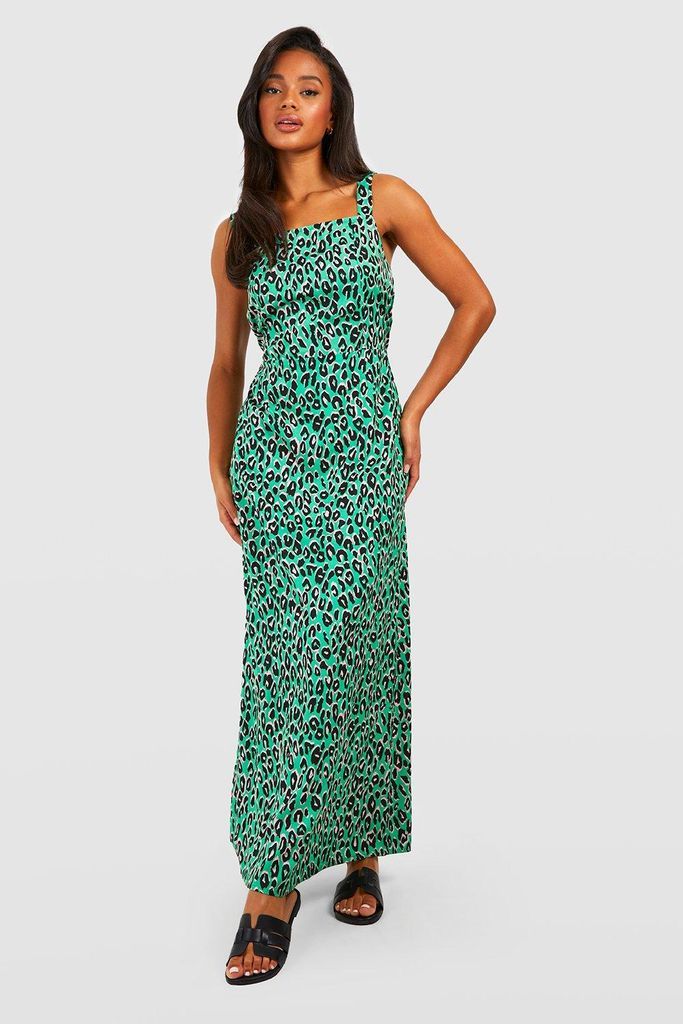 Womens Leopard Print Strappy Maxi Dress - Green - 8, Green