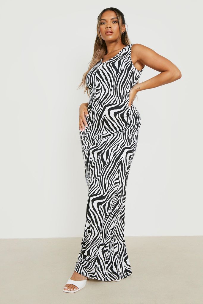 Womens Plus Zebra Scoop Neck Maxi Dress - Black - 16, Black