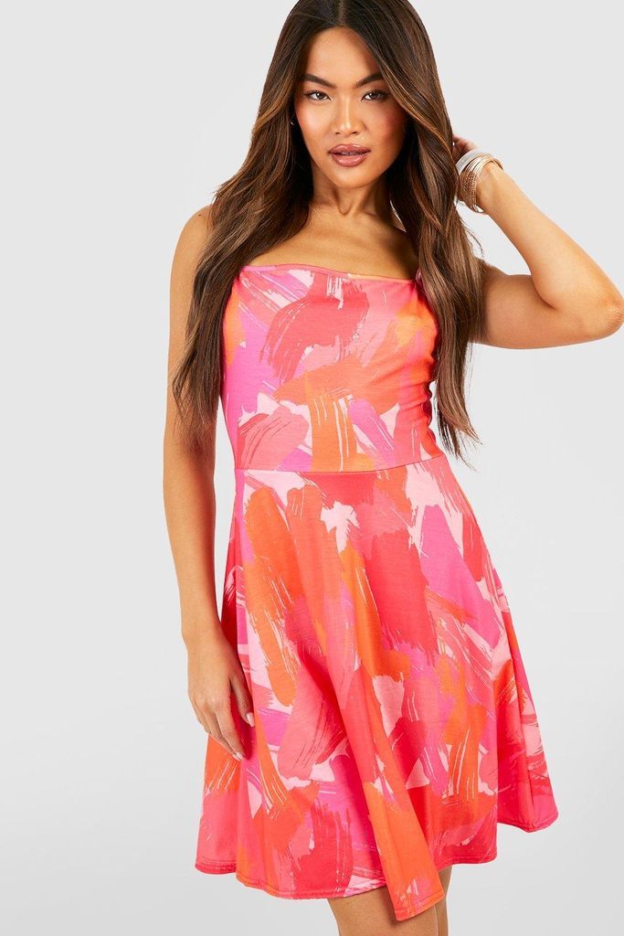 Womens Abstract Printed Swing Dress - Pink - 6, Pink