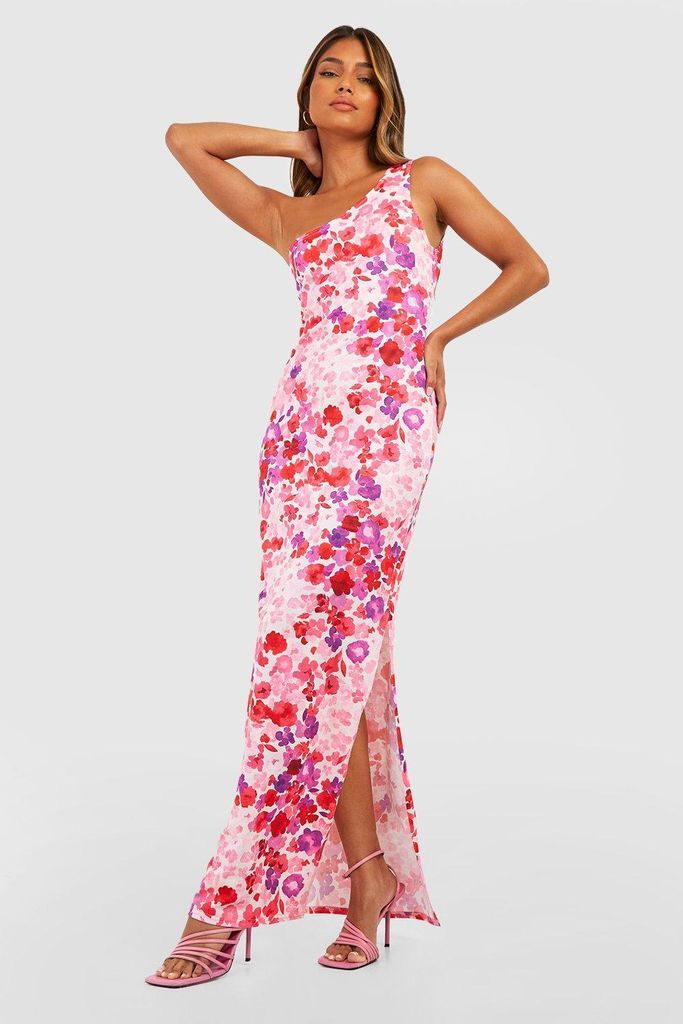 Womens Disty Floral One Shoulder Maxi Dress - Pink - 6, Pink