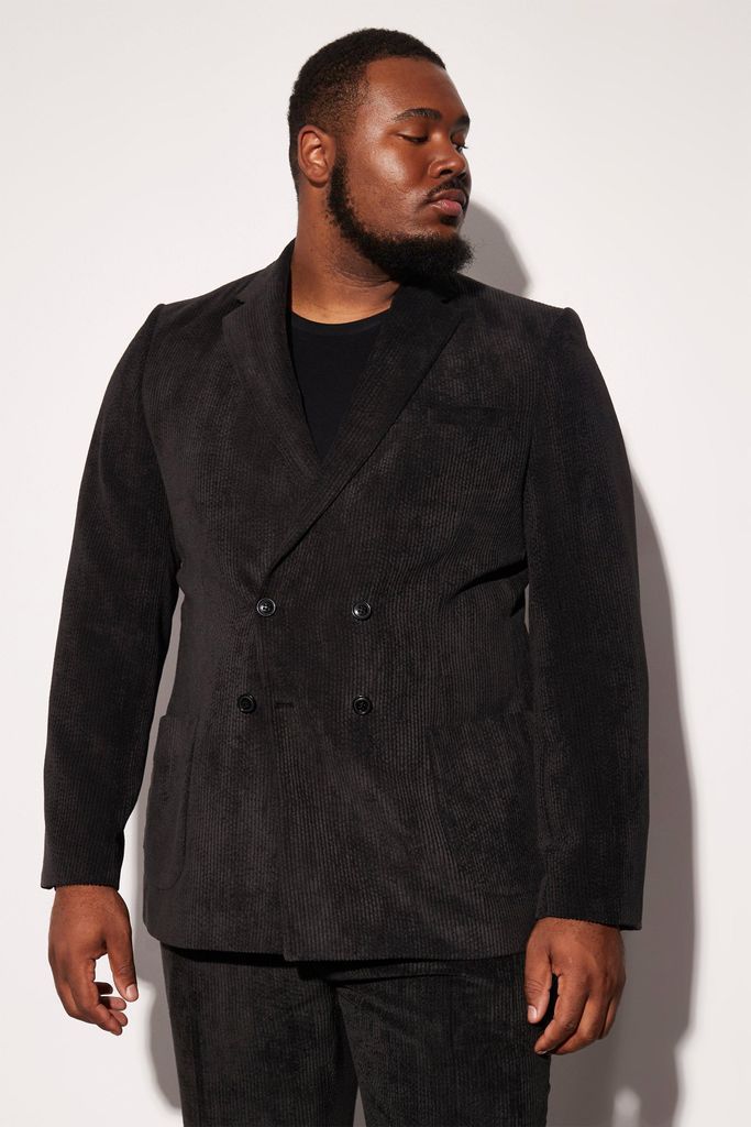 Men's Plus Slim Double Breasted Cord Suit Jacket - Black - 48, Black