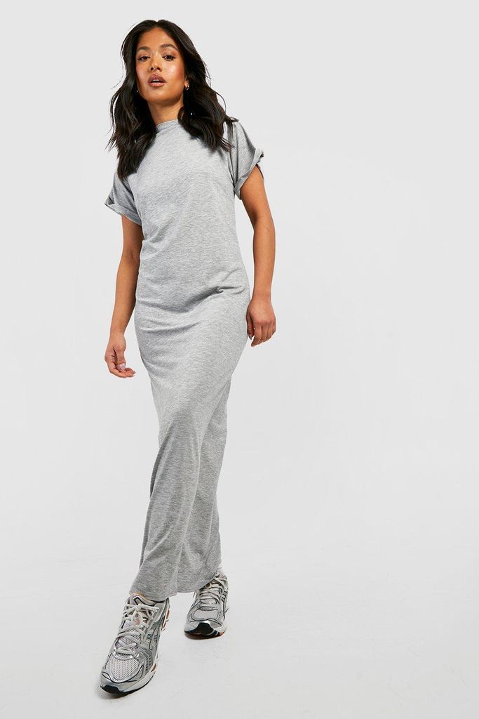Womens Petite Cuff Sleeve Maxi T-Shirt Dress - Grey - 12, Grey