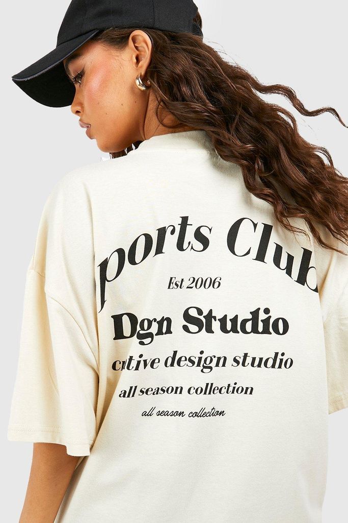 Womens Dsgn Studio Sports Club Oversized T-Shirt - Beige - L, Beige