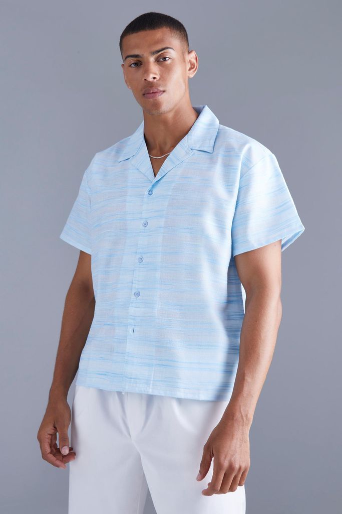 Men's Short Sleeve Boxy Slub Linen Look Shirt - Blue - S, Blue