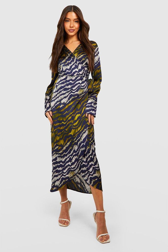 Womens Zebra Print Wrap Midaxi Shirt Dress - Brown - 8, Brown