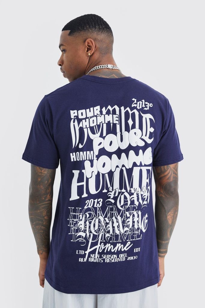 Men's Gothic Pour Homme Print T-Shirt - Navy - S, Navy