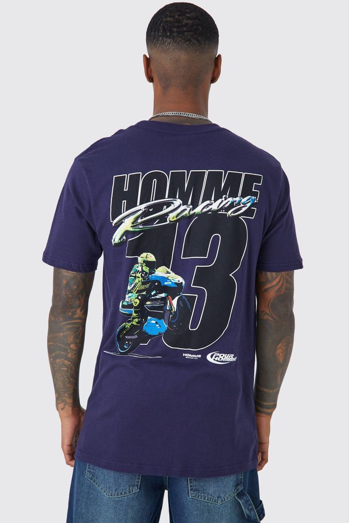Men's Moto Racing Graphic T-Shirt - Navy - S, Navy