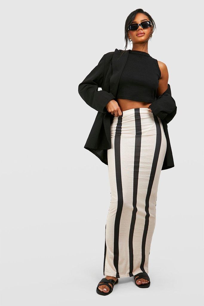 Womens Stripe Printed Slip Maxi Skirt - Cream - 8, Cream