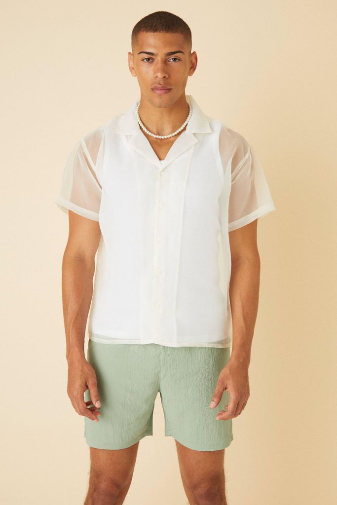 Men's Short Sleeve Organza Boxy Shirt - Cream - L, Cream