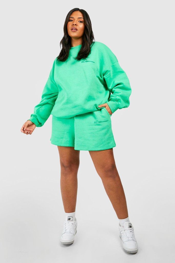 Womens Plus Dsgn Studio Text Print Oversized Sweatshirt Short Tracksuit - Green - 26, Green
