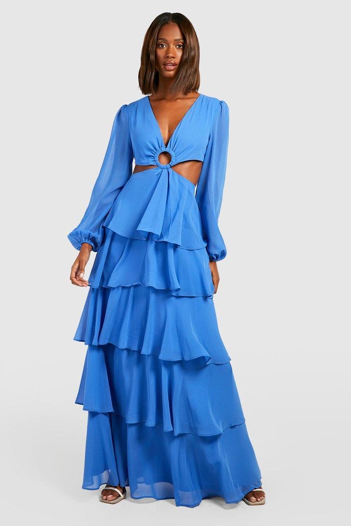 Womens Chiffon Ruffle Tiered Maxi Dress - Blue - 8, Blue