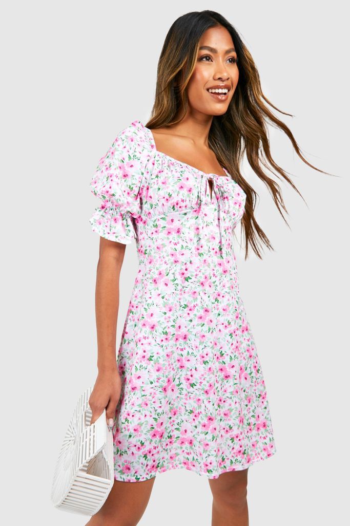 Womens Ditsy Puff Sleeve Sundress - Pink - 8, Pink