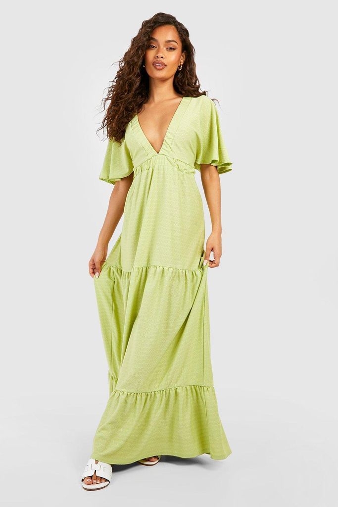 Womens Textured Plunge Maxi Dress - Green - 8, Green