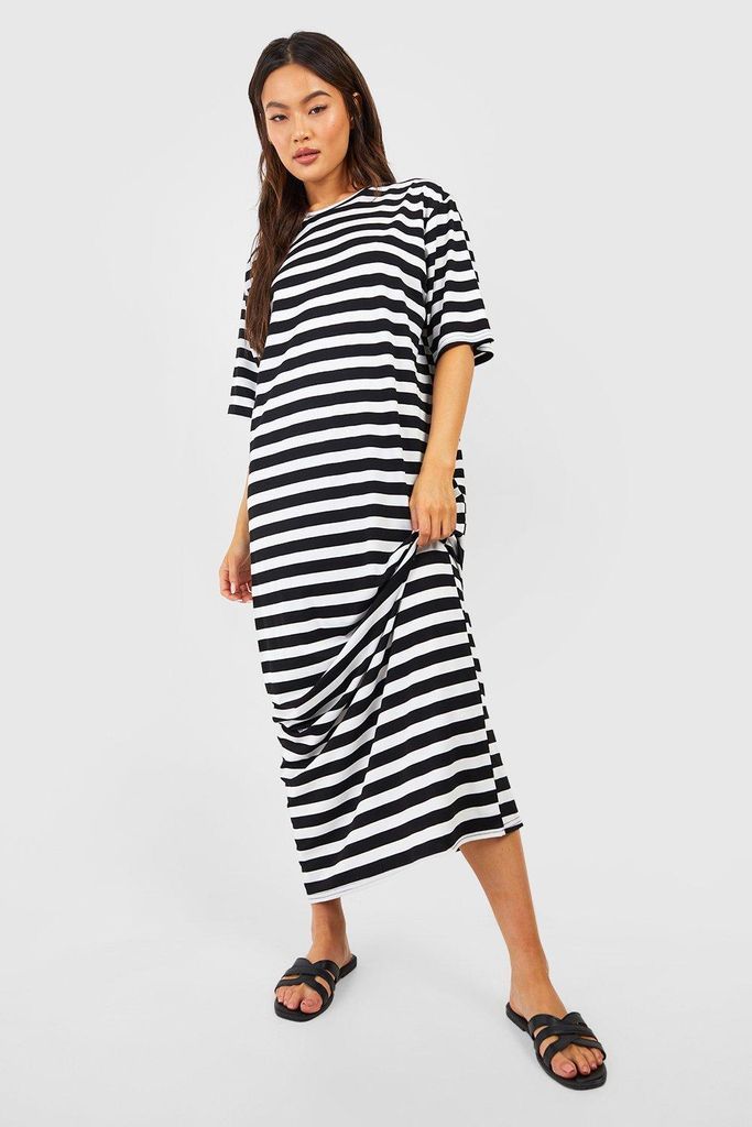 Womens Oversized Striped T-Shirt Maxi Dress - Black - 8, Black