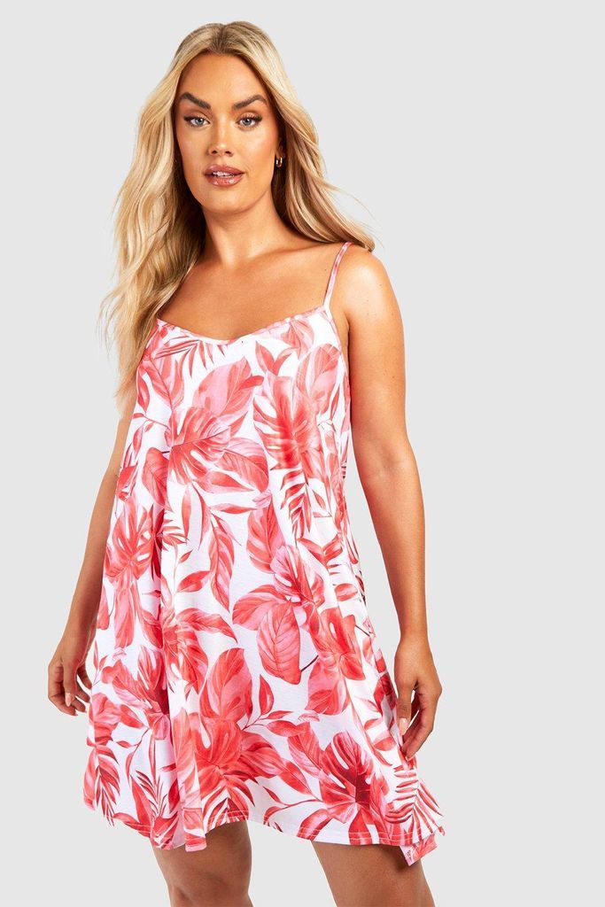 Womens Plus Floral Print Swing Dress - Pink - 28, Pink