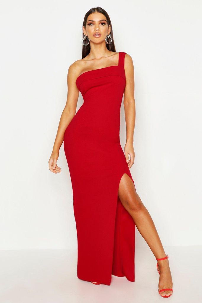 Womens One Shoulder Thigh Split Maxi Dress - Red - 8, Red