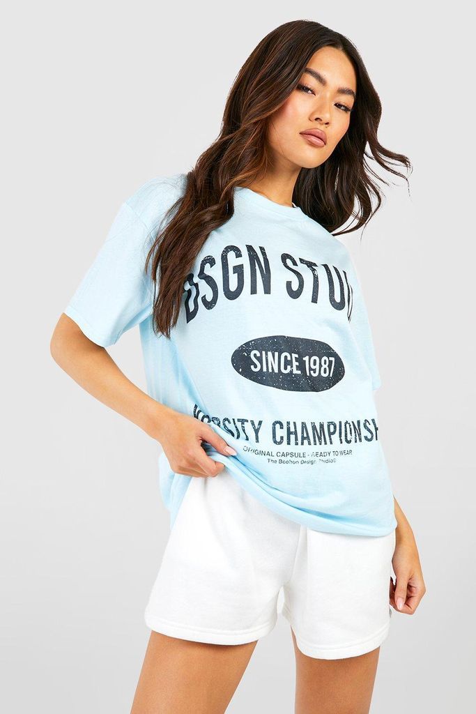 Womens Dsgn Studio Printed Oversized T-Shirt - Blue - L, Blue