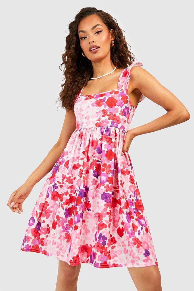 Womens Ditsy Floral Ruffle Smock Dress - Pink - 6, Pink
